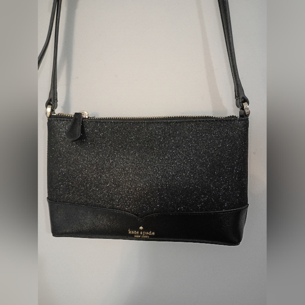 Kate Spade, NWOT, Glittery Crossbody Bag, Zipper Closure, Color Black - Picture 4 of 15